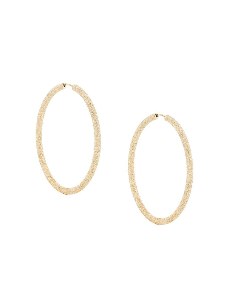 18kt yellow gold Florentine Finish extra large thick oval hoops