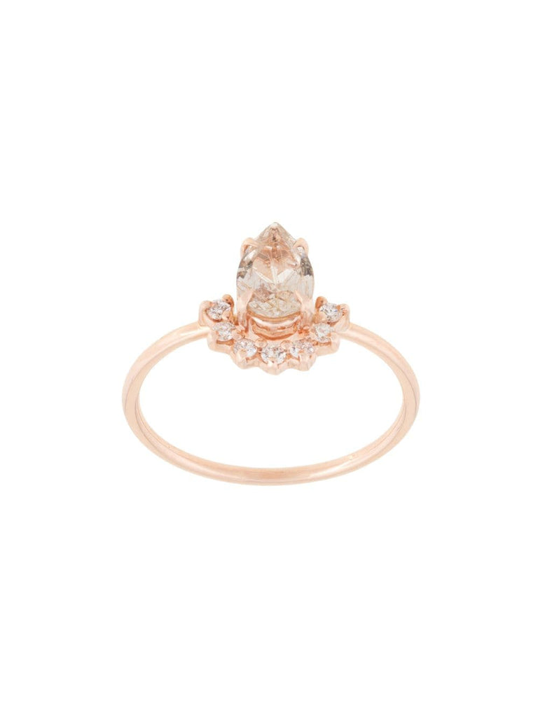 14kt rose gold rutilated quartz and diamond ring