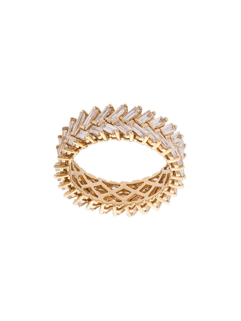 18kt yellow gold diamond baguette double row ring