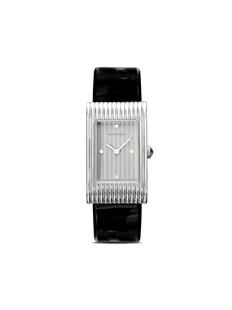 medium diamond Reflet black leather strap watch