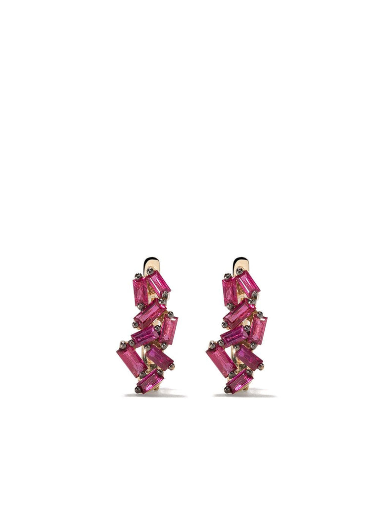 18kt yellow gold and ruby mini huggie earrings