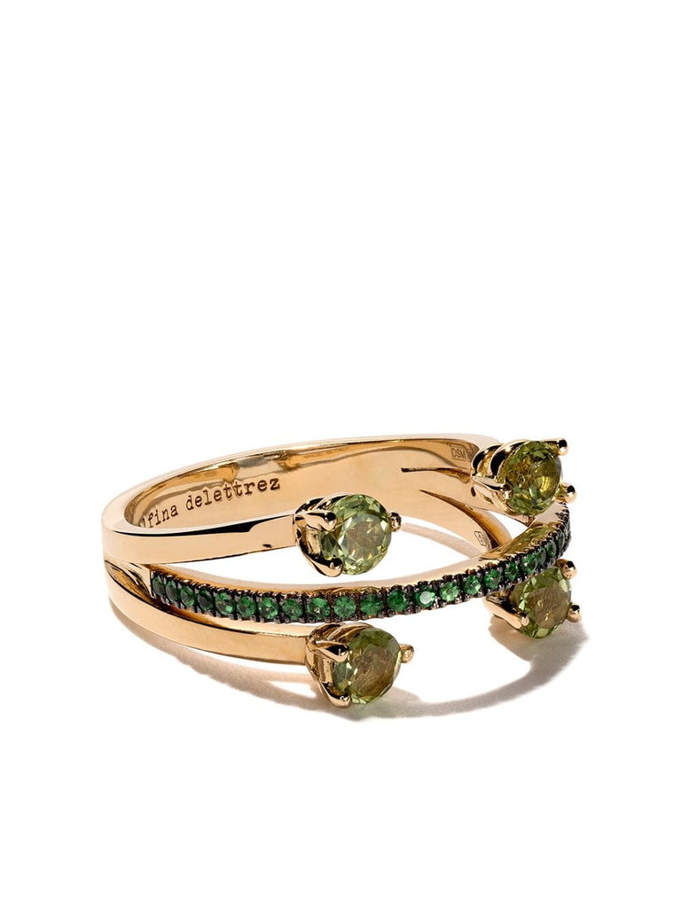 18kt yellow gold, peridot and tsavorite Linked Dots ring