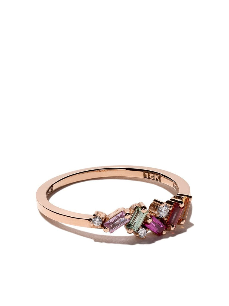 18kt rose gold, diamond and sapphire mini Rainbow Fireworks ring