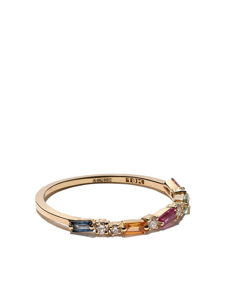 18kt yellow gold, diamond and sapphire Rainbow Fireworks halfway band