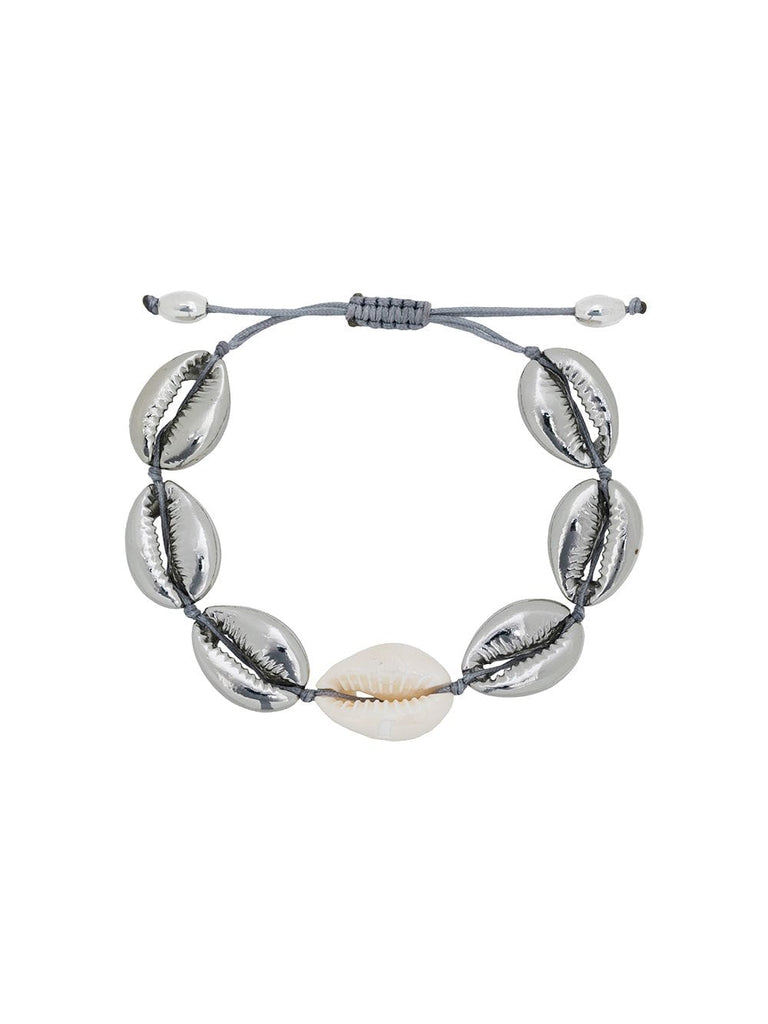 cream and metallic silver puka shell large bracelet