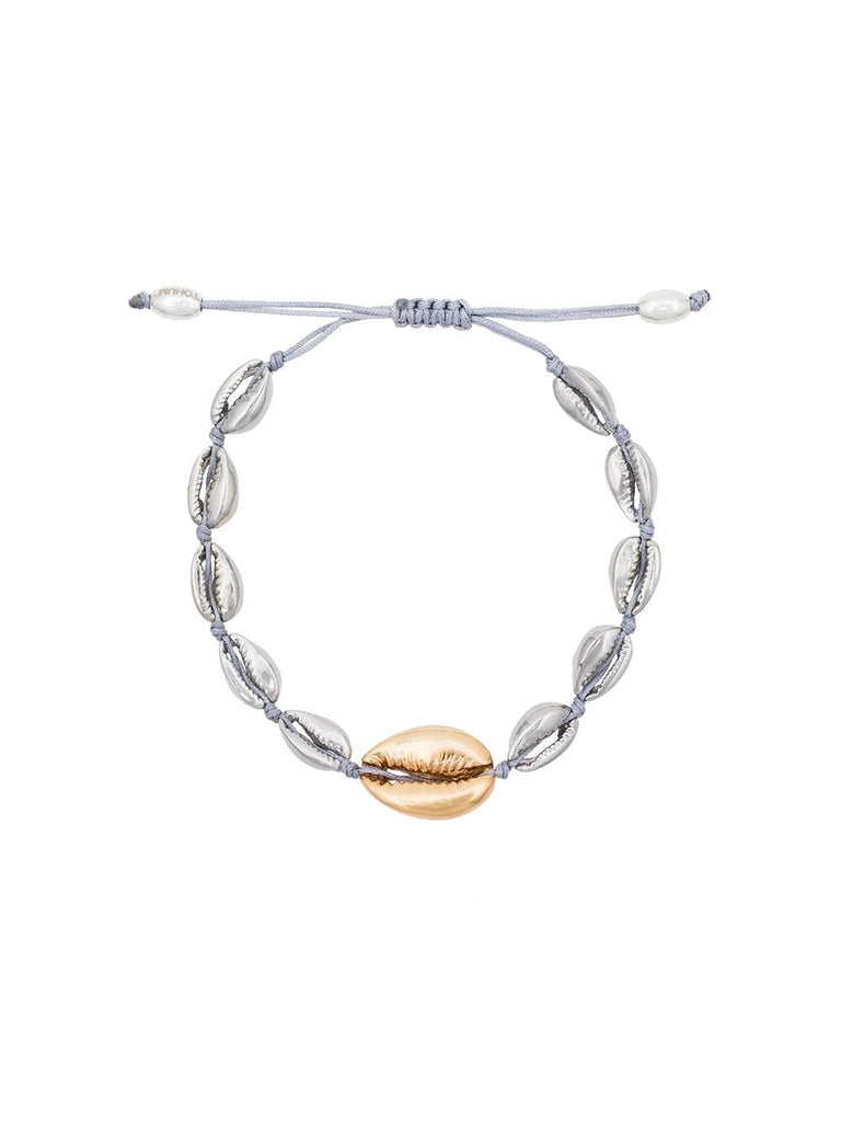 silver and gold puka shell large bracelet