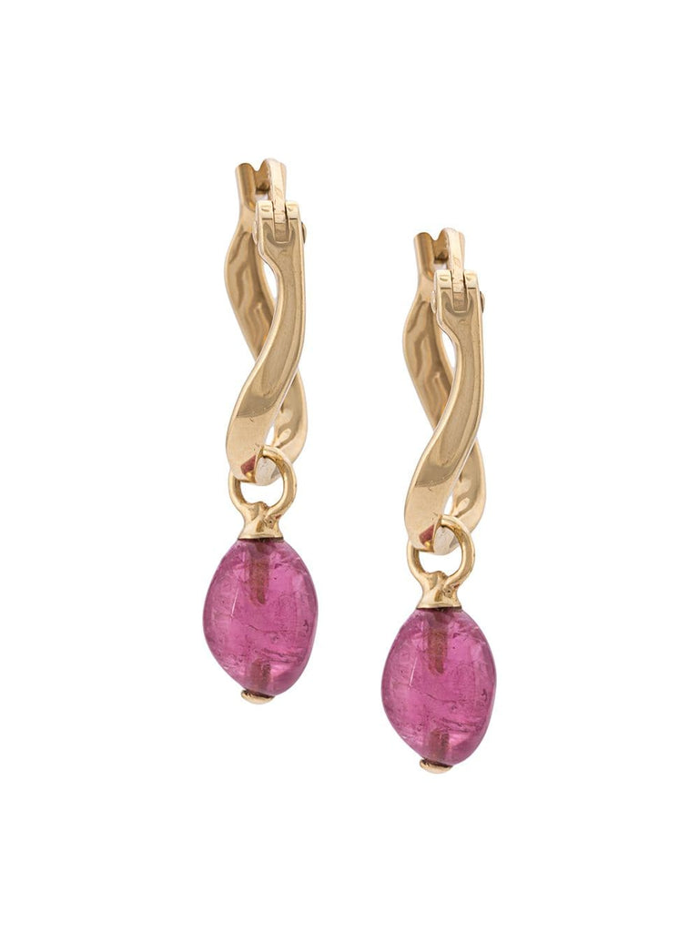 Adwoa Aboah 18kt Yellow Gold And Pink Tourmaline Twisted Hoop Drop Earrings