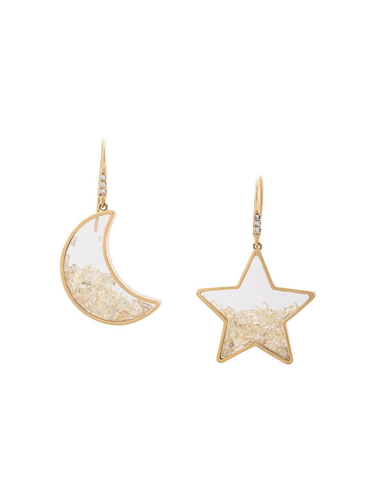 Mix and Match Earrings with White/Yellow Diamonds and White Sapphires - Yellow Gold