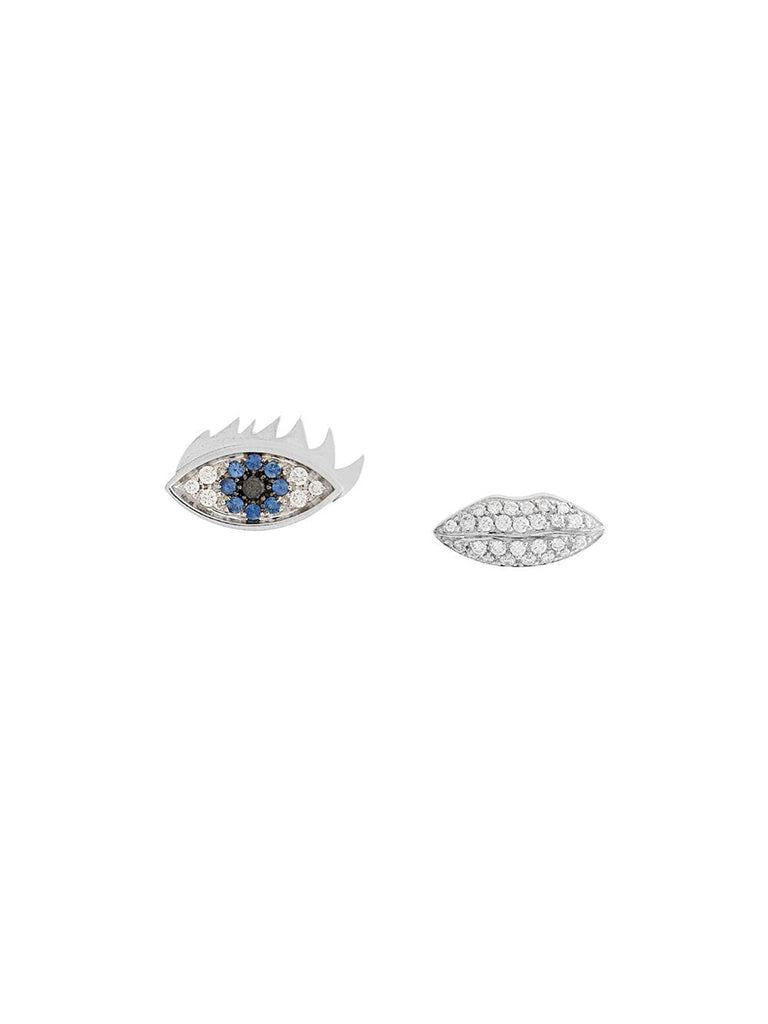 18kt white gold, sapphire and diamond Anatomik eye & lips stud earrings