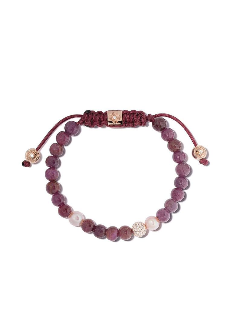 18kt rose gold, diamond, ruby & pearl Non-Braided beaded bracelet