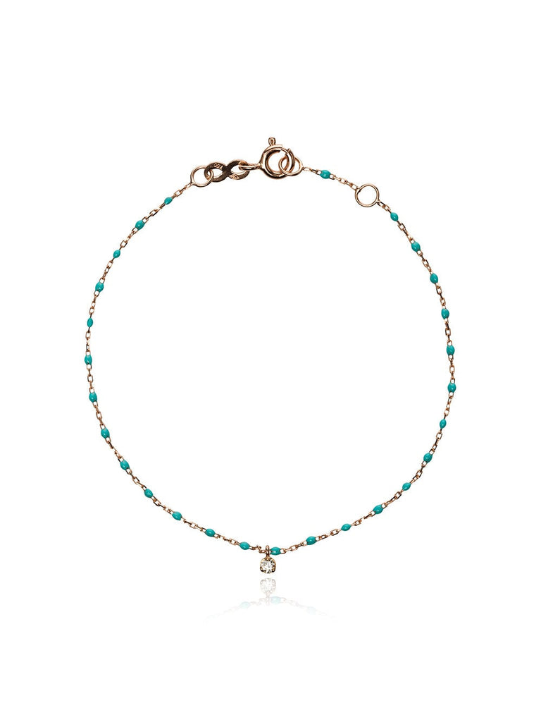 18k rose gold turquoise beaded single diamond bracelet