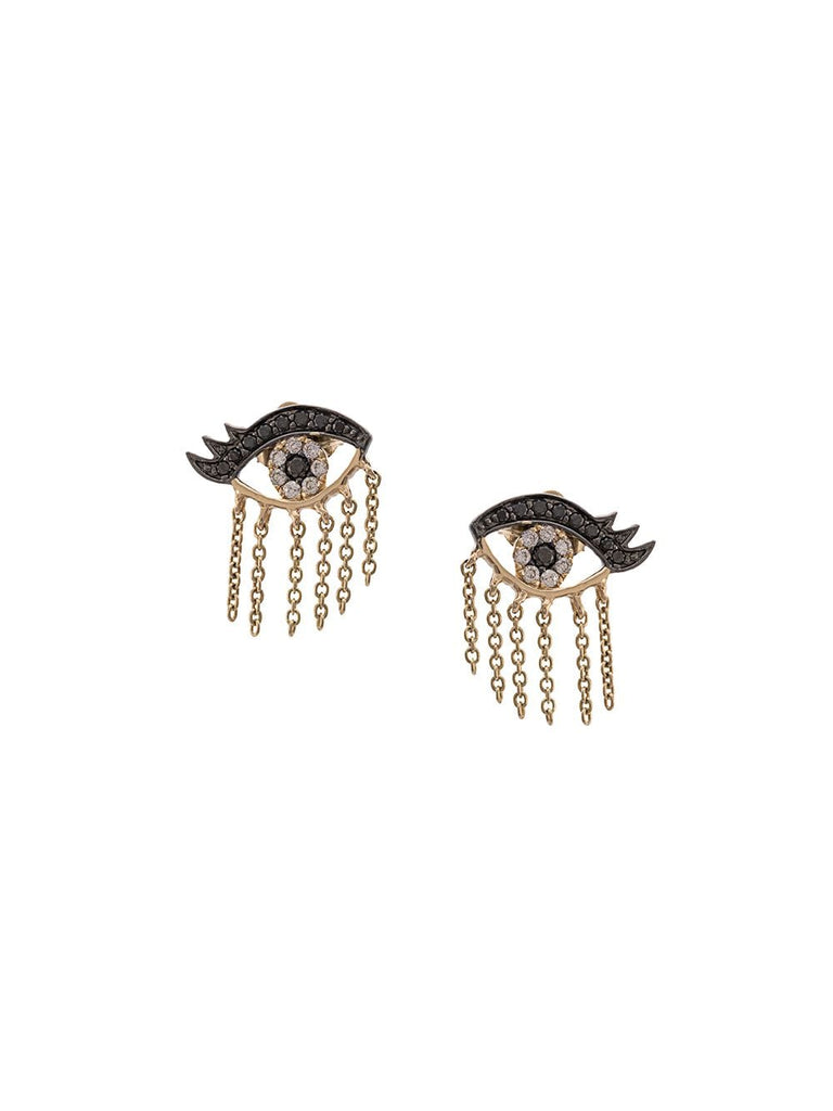 14kt gold enamel and diamond evil eyelash stud earrings