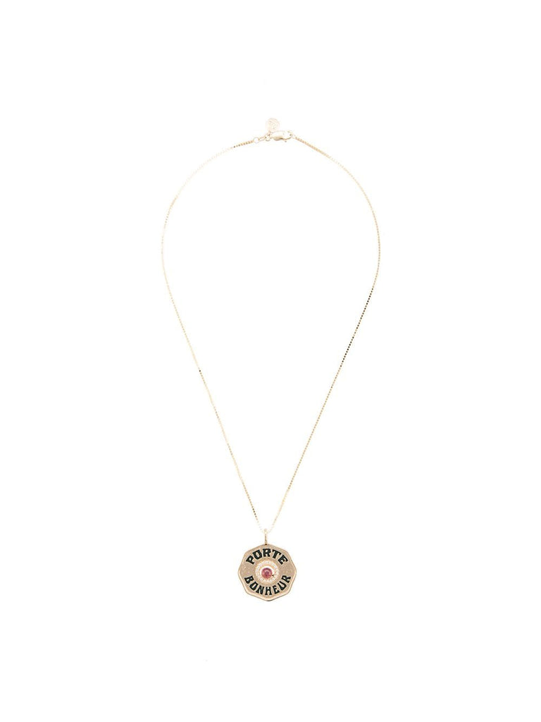 14kt gold Je Porte Bonheur enamel diamond coin necklace