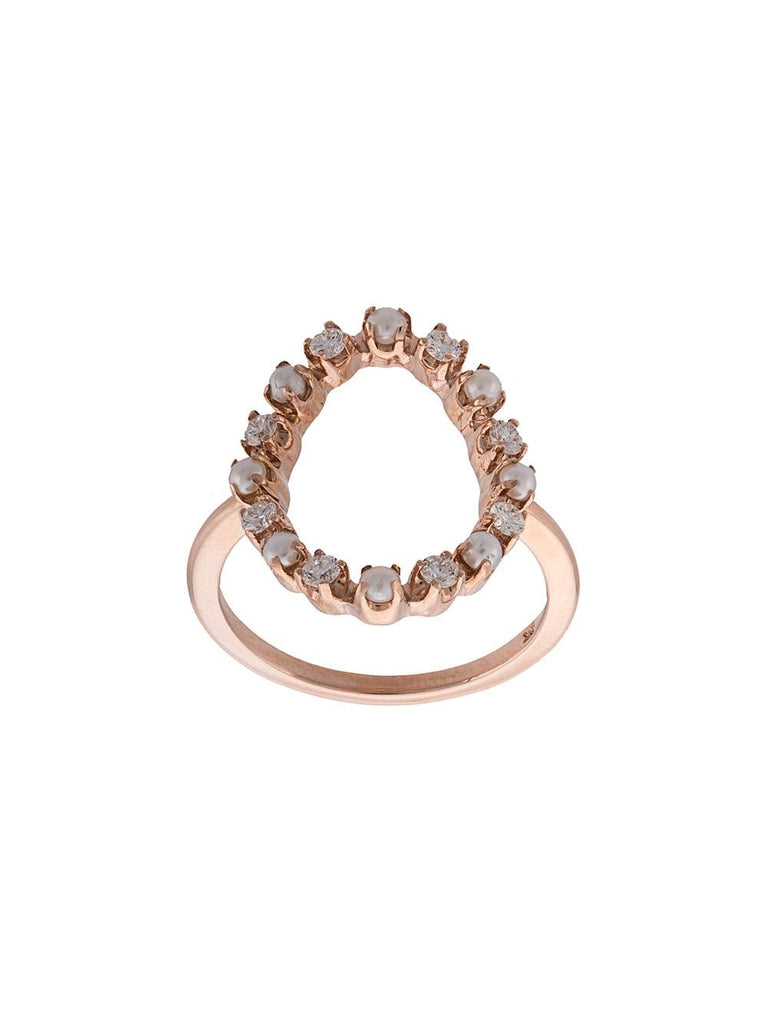 14kt gold Full Circle diamond and pearl ring