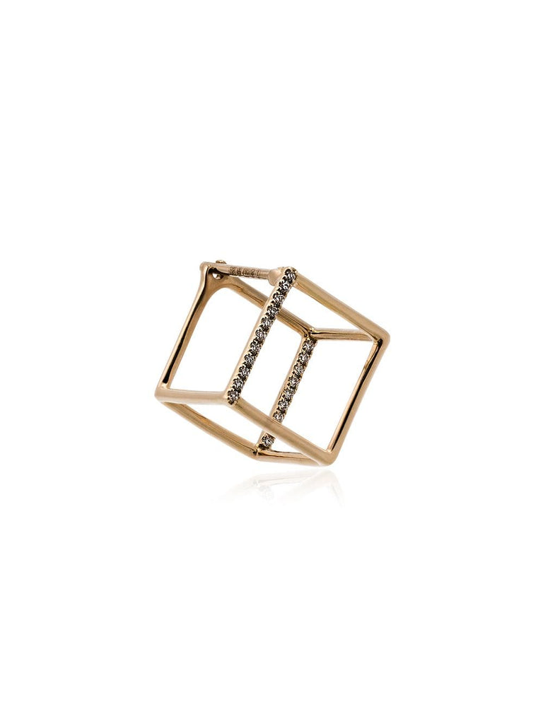 18kt yellow gold and diamond cube earring