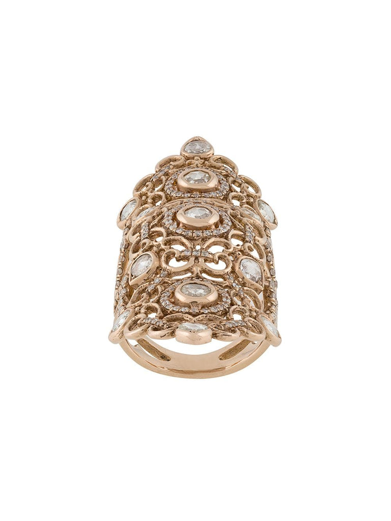 18kt rose gold and diamond long finger ring