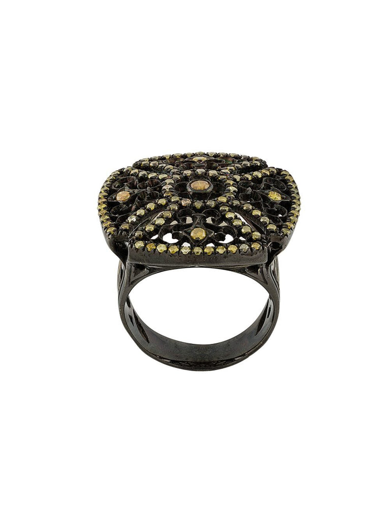 18kt black gold and diamond square ring