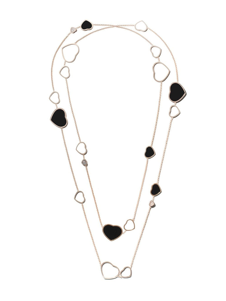 18kt rose gold Happy Hearts onyx and diamond sautoir necklace