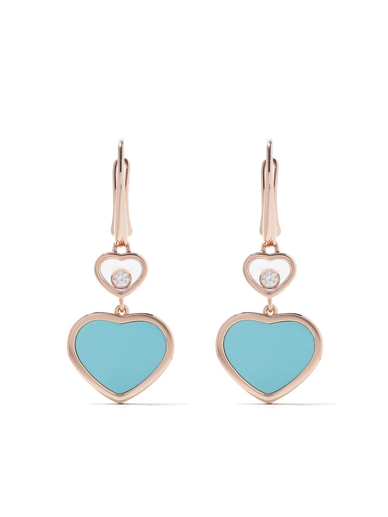 18kt rose gold Happy Hearts turquoise and diamond drop earrings