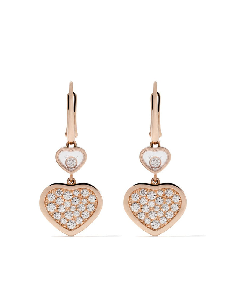 18kt rose gold Happy Hearts diamond drop earrings