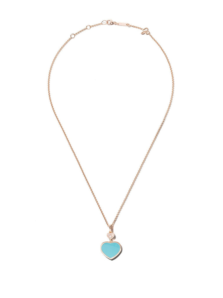 18kt rose gold Happy Hearts turquoise stone and diamond pendant necklace