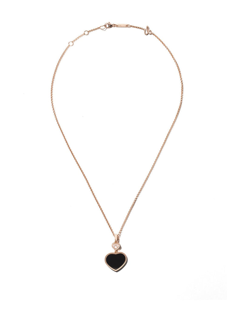 18kt rose gold Happy Hearts onyx and diamond pendant necklace