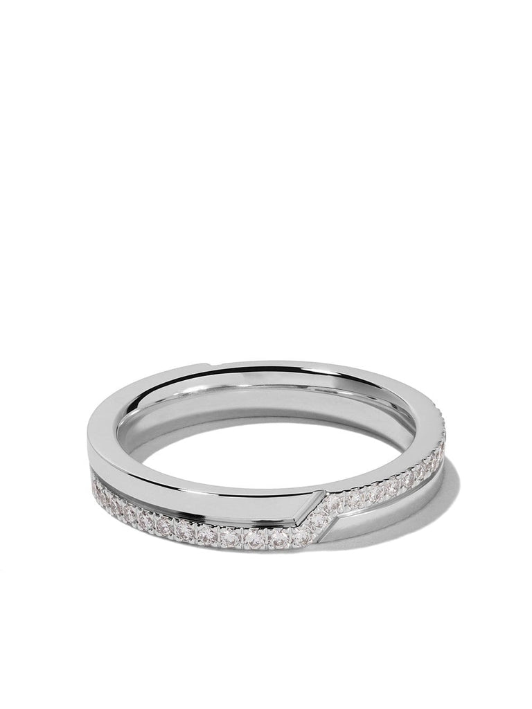 18kt white gold Promise half pavé diamond band