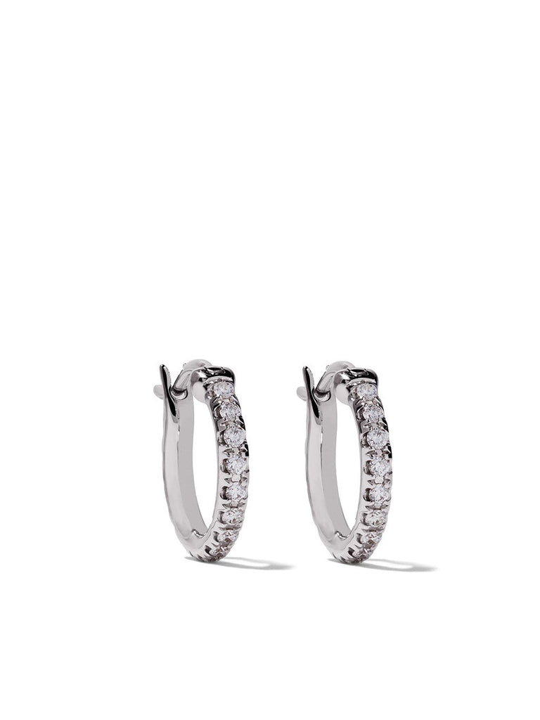 18kt white gold Micropavé small hoop diamond earrings