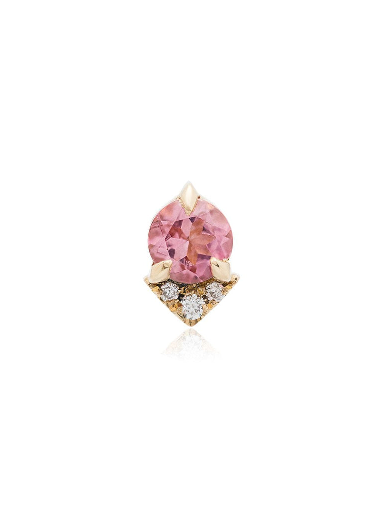 Spike stud pink morganite and diamond 18K yellow gold single earring