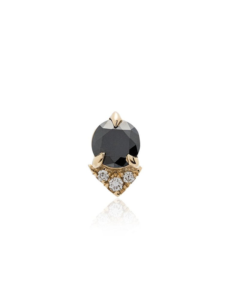 Spike stud black diamond and diamond 18K yellow gold single earring