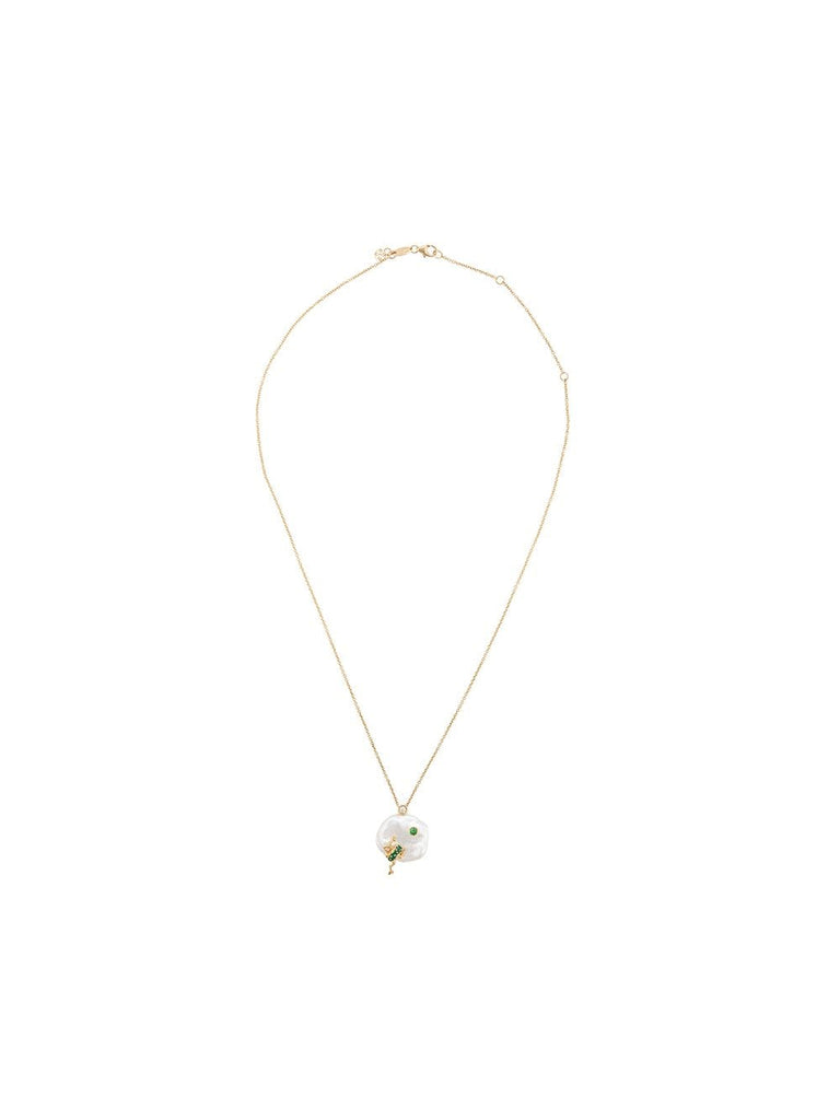 Take The Leap diamond, tsavorite & pearl pendant gold necklace