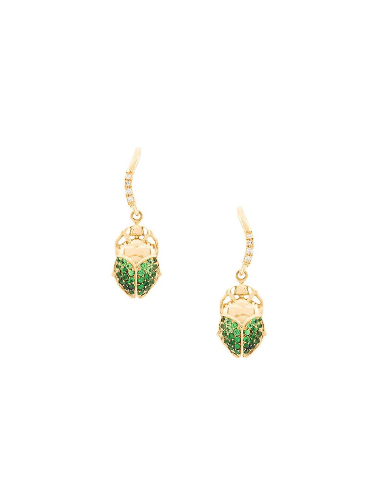 18kt gold mini Scarab tsavorite and diamond earrings