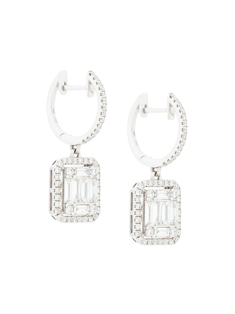 18kt white gold square cut diamond drop earrings