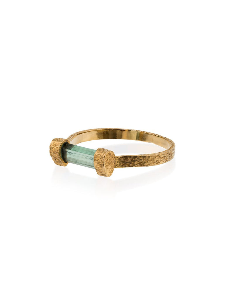 18k yellow gold Kinetic Horizon green tourmaline ring