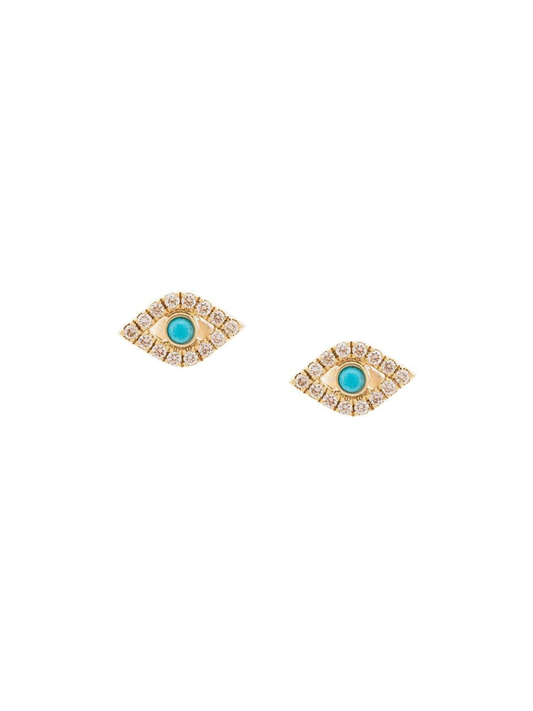 14kt yellow gold large evil eye diamond stud earrings