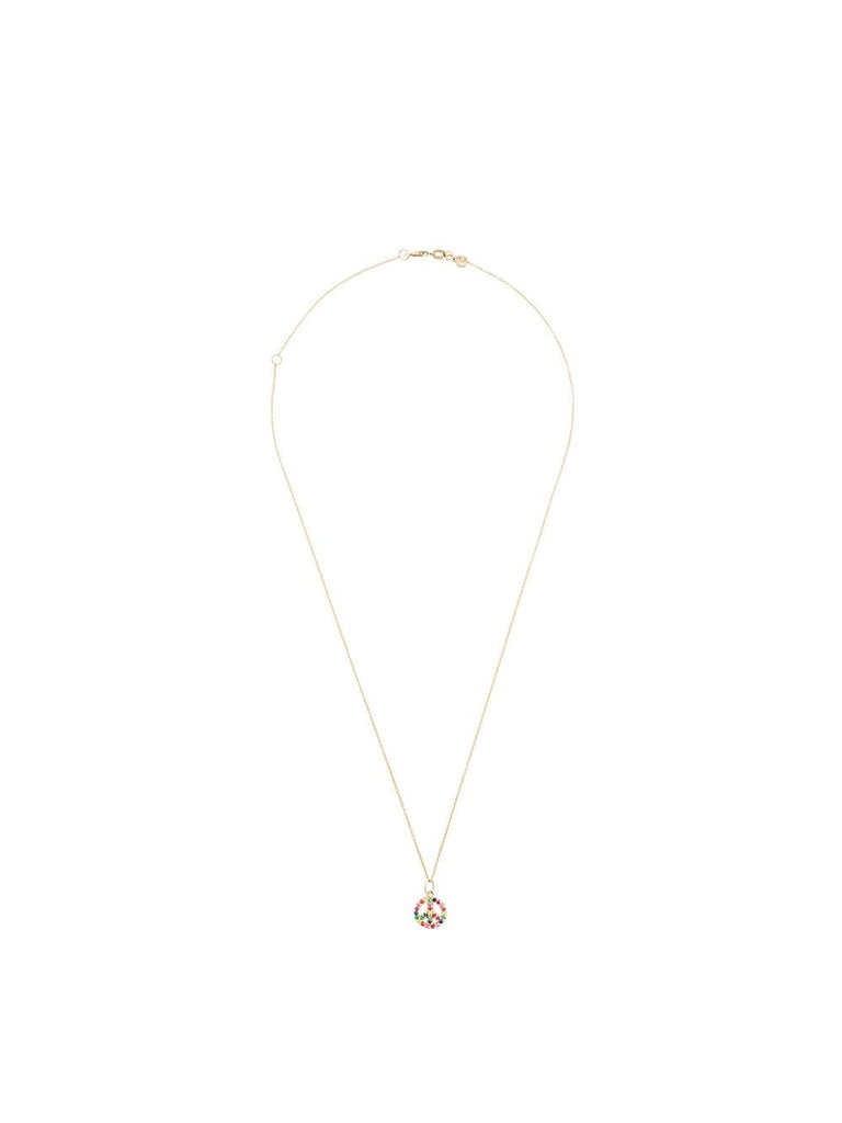 small 14kt yellow gold gemstone peace necklace