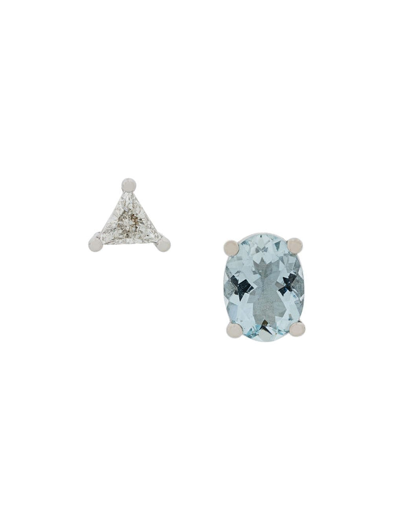 18kt gold Dots Solitaire aquamarine and diamond earrings