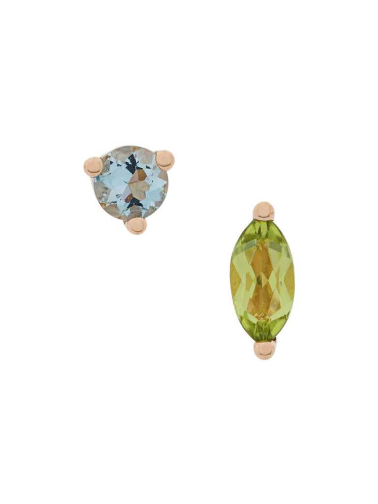 18kt gold Dots Solitaire peridot and aquamarine earrings