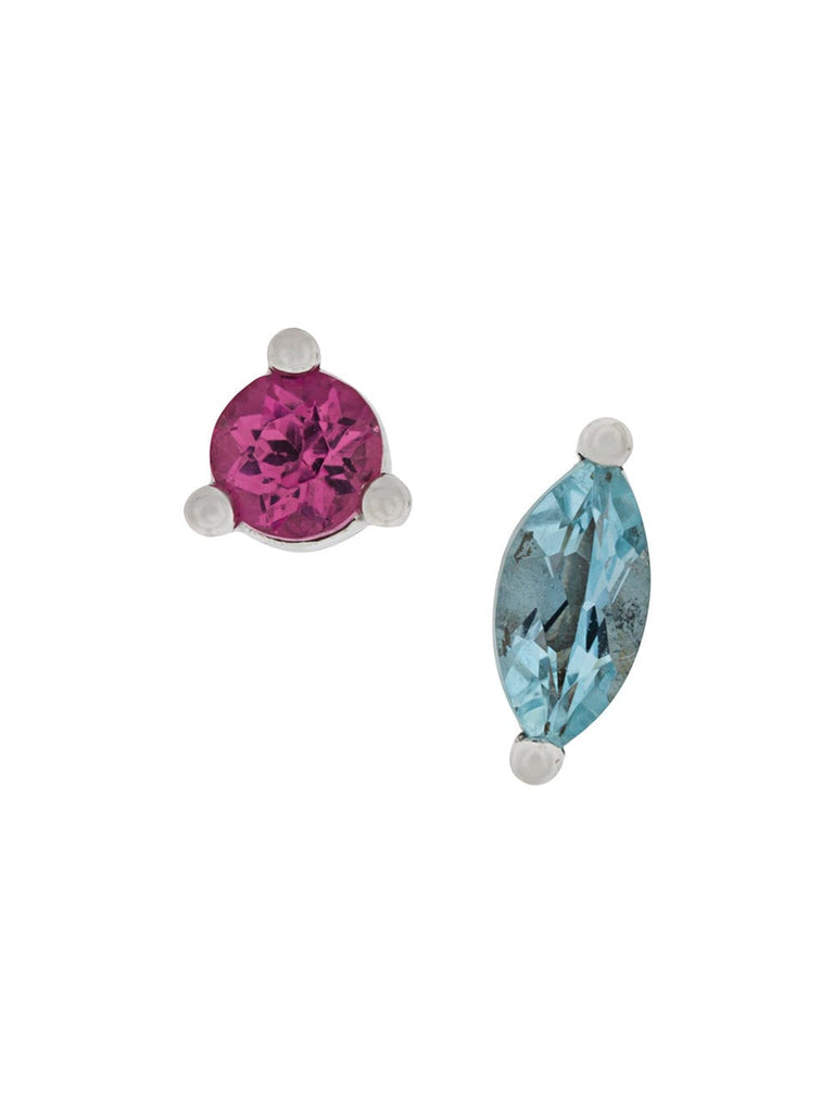 18kt white gold Dots Solitaire aquamarine and pink tourmaline earrings