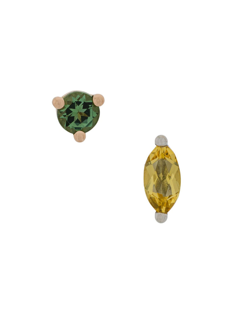 18kt gold Dots Solitaire yellow beryllium and green tourmaline earrings