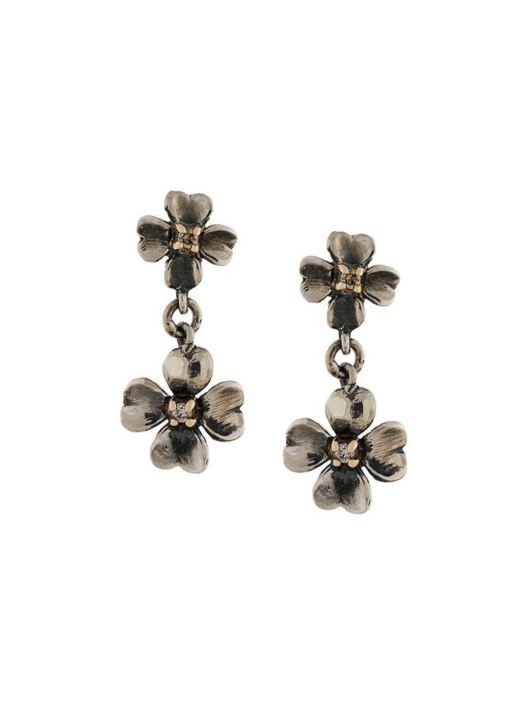 9kt gold and diamond tiny clover earrings