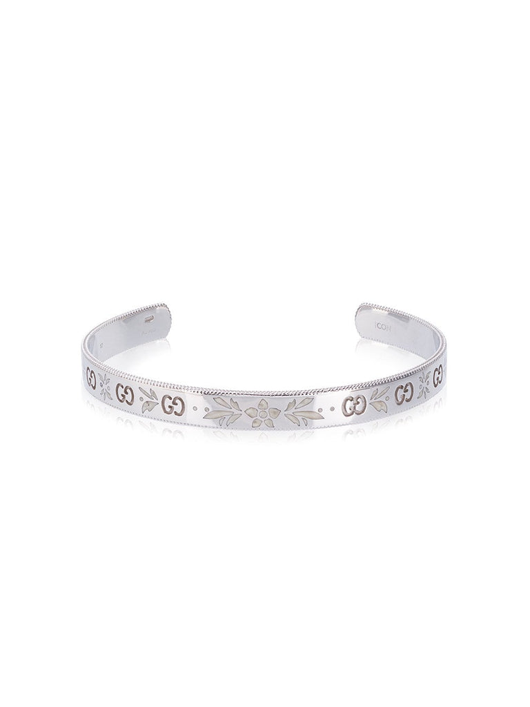 White Gold Floral Bangle