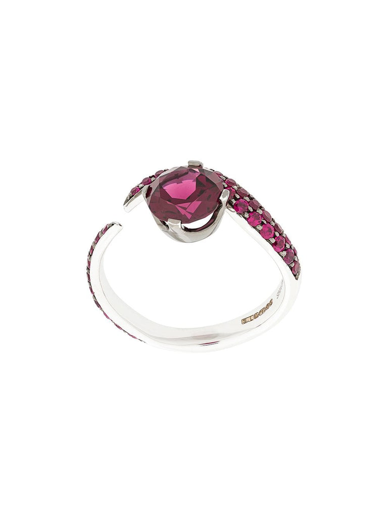 Aurora rhodalite and rubies ring