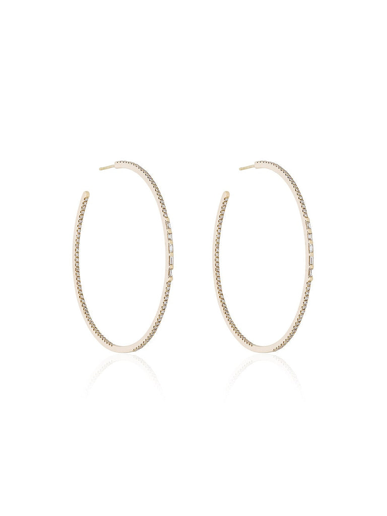 18K yellow gold 5 baguette diamond hoop earrings