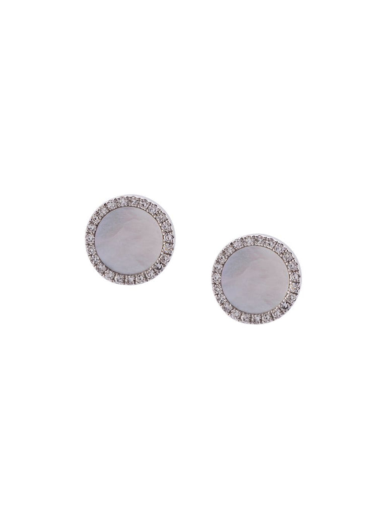 mother of pearl diamond disc stud earrings