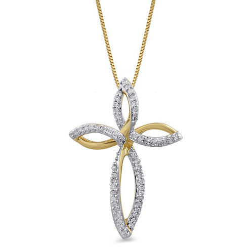 Womens 1/10 CT. T.W. Genuine White Diamond 10K Gold Cross Pendant Necklace