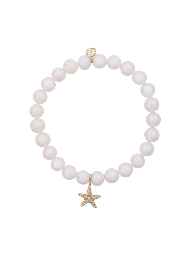 14kt gold and pearl beaded bracelet with diamond starfish charm