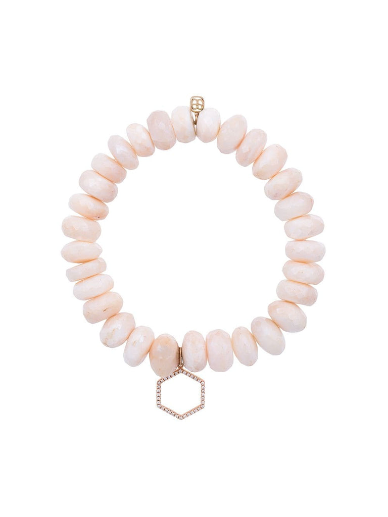 14kt gold beaded bracelet with diamond hexagon charm