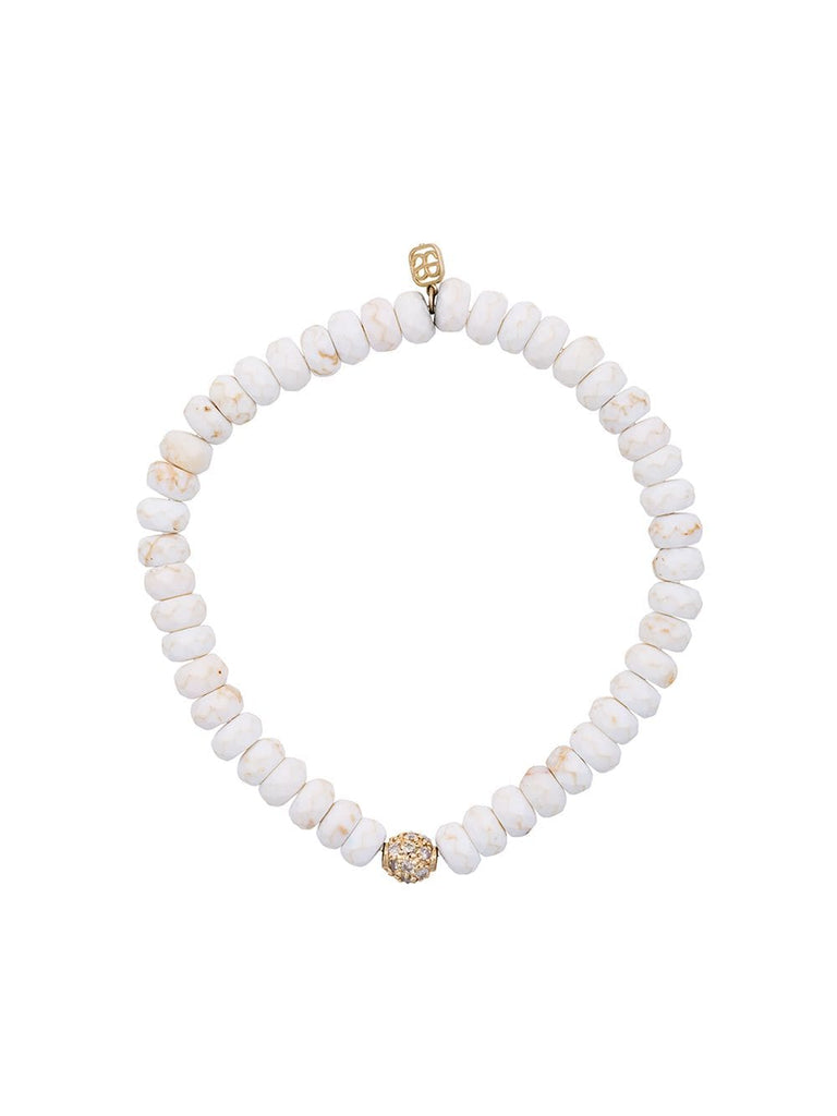 White turquoise beaded bracelet with diamond ball charm