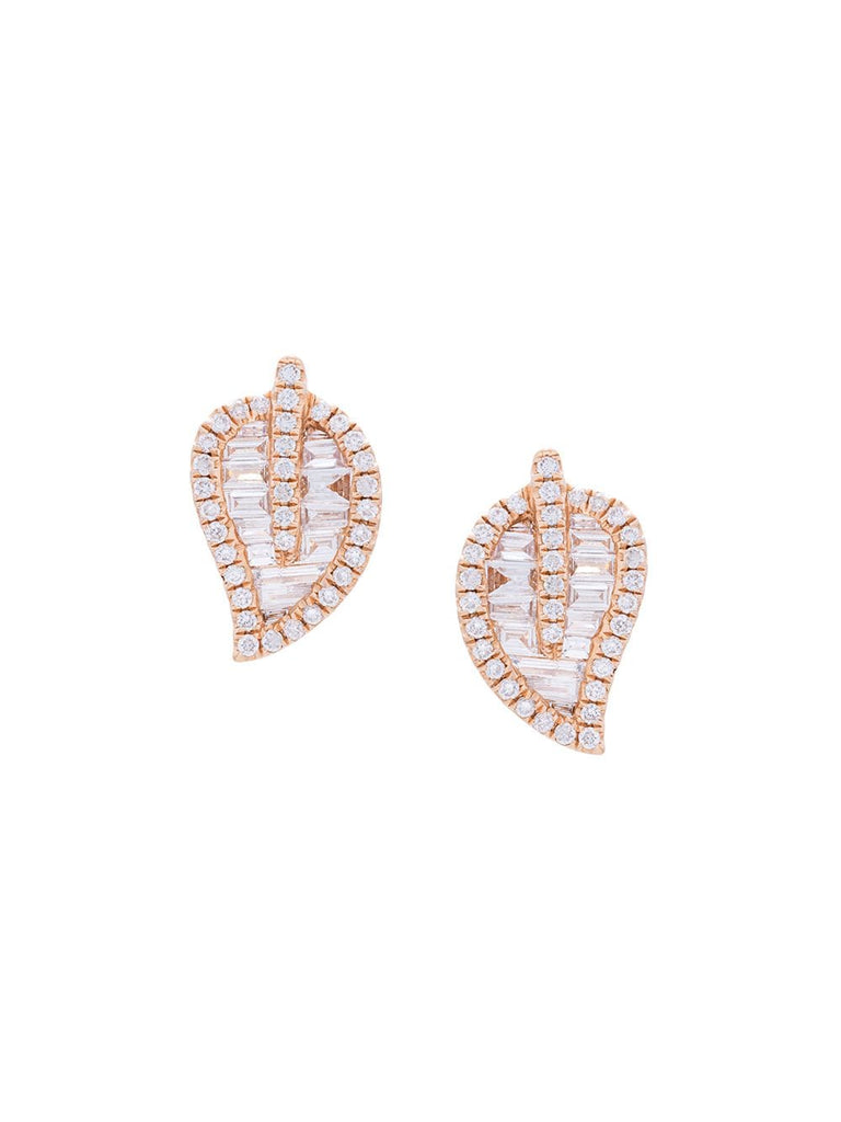 18kt rose gold medium leaf stud diamond earrings